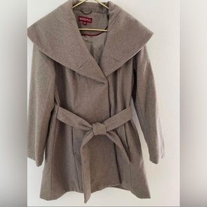 Merona Light Brown Pea Coat Side Ties Womens Size L Wool Blend
